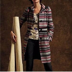 Anthropology Elevenses Multicolor Striped peat Coat size 6, fits more like a 4.